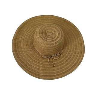 Wide Brim Floppy Beach Hat Brown Gold Metallic Sun Hat Boho Womens OS 5 in Brim